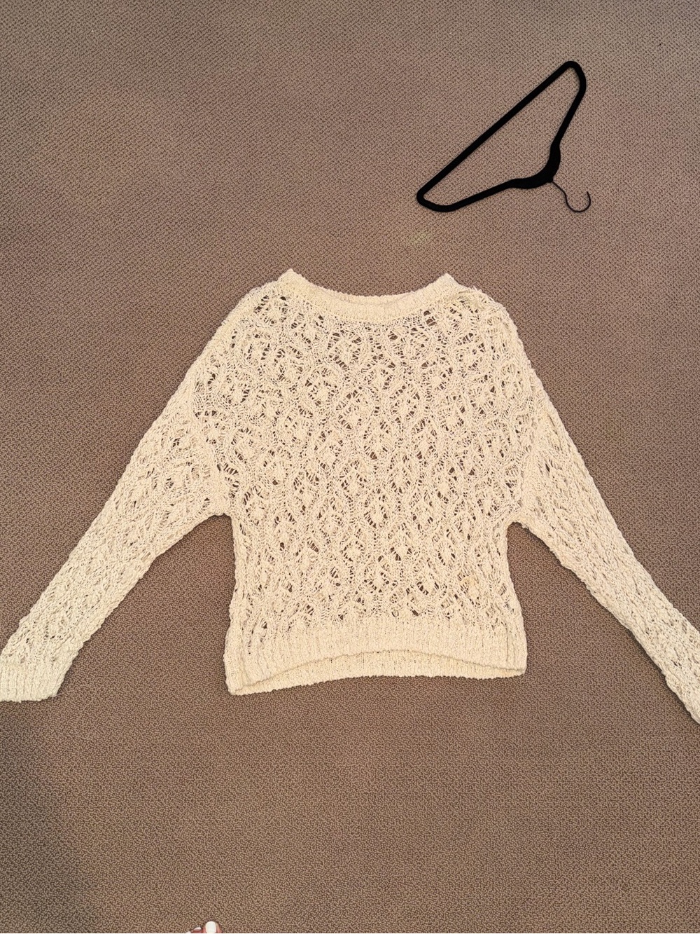 Zara Cream Open-Knit Crewneck Sweater